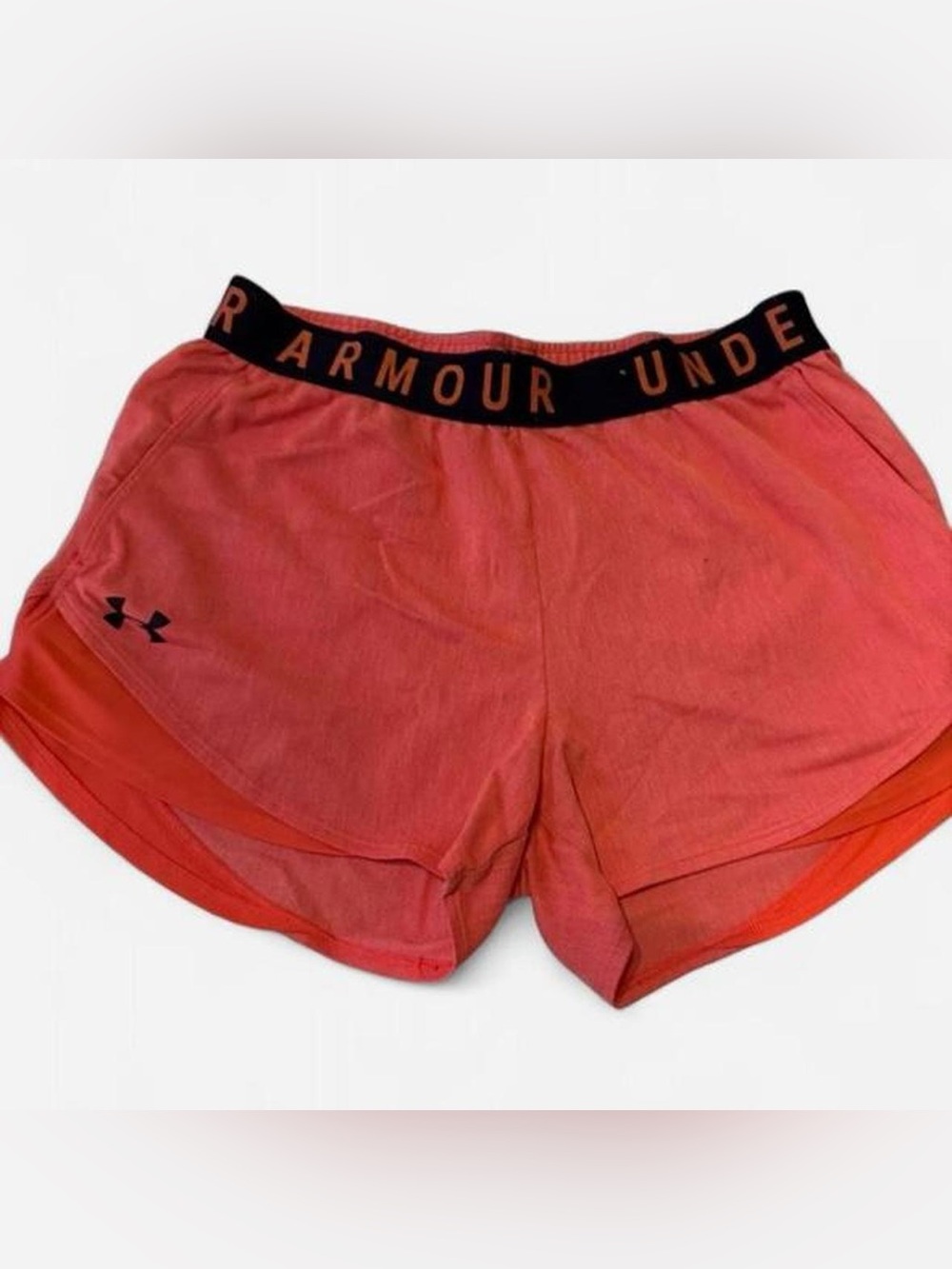 Under Armour Coral Pink Women's Athletic Shorts with Black Logo Waistband
